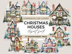 christmas houses clipart pack for commercial use