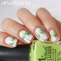 The Digit-al Dozen Does Monochrome: Lil' Green Sproutsby Will Paint Nails for Food Paint Nails, Food Nails, Spring Nail Art, Colorful Nail Designs, Nail Polish Designs, Hot Nails, Beautiful Nail Art