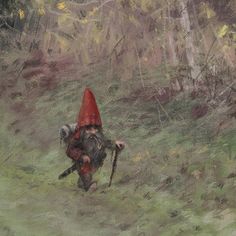 an image of a painting of a gnome in the woods