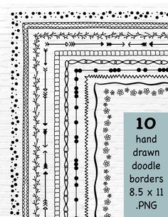 10 hand drawn doodle borders 8 5 x 11 png - instant digital clipart