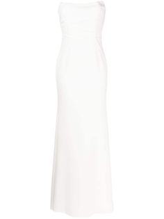 Arlo strapless flared gown from RACHEL GILBERT featuring ivory white, strapless, flared design, draped design, concealed rear zip fastening, floor-length and internal corset. Rachel Gilbert, Designer Drapes, Floor Length, Top Brands, Bridal Dresses, Evening Dresses, Dress Outfits, Womens Dresses, White