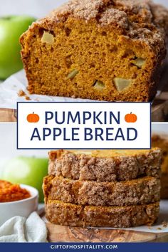 pumpkin apple bread is stacked on top of each other with the words, pumpkin apple bread