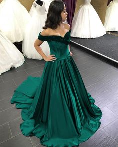 Velvet Top Ball Gowns Satin Wedding Dresses Off The Shoulder – alinanova Wedding Dress Cinderella, Emerald Prom Dress, Emerald Green Prom, Green Evening Dresses, Prom Dress Green, Prom Dresses Green, Green Prom Dresses, Emerald Green Prom Dress, Grad Dresses Long