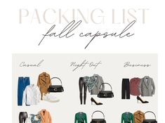 Planning a fall getaway? Looking to create a Parisian, chic, minimalist and elegant fall wardrobe? This Fall Capsule checklist will help you find the best wardrobe items.  Four pages total includes a checklist, instructions, and collage outfit ideas to inspire you! The last page includes live, current links to shop the capsule wardrobe pieces, and a special discount code! This fall capsule wardrobe has it all - including casual outfit ideas, date night outfits and business casual wardrobe options to help you look and feel your best.  This capsule wardrobe was created by Natalie Ast, a full-time lawyer and fashion & travel blogger. You can book your own styling consultation at https://virtualstylist.ca  Do not hesitate to reach out if you have any questions on this item, or would like custo Travel Capsule Wardrobe Fall Germany, Uk Packing List Fall, Capsule Wardrobe France Fall, Autumn Travel Capsule Japan, Autumn Capsule Wardrobe, Fall Capsule Wardrobe 2022 Minimalist, Packing Capsule Wardrobe, Date Night Outfits, Chic Capsule Wardrobe