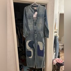 Questions? Leave A Comment Below! Blue Utility Jumpsuits And Rompers For Spring, Utility Blue Denim Jumpsuit For Spring, Blue Utility Denim Jumpsuit For Spring, Blue Utility Overalls For Spring, Denim Utility Jumpsuit, Patched Denim, Urban Outfitters Romper, Utility Jumpsuit, Wrap Romper