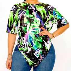 Nwt Fashion Nova It’s Lit Graffiti Top Size Medium.Multi Color Designgreen Black White Trendy Green Stretch T-shirt, Trendy Green T-shirt With Graffiti Print, Trendy Green Printed Top, Green Trendy Top With Graphic Print, Stretch Green Printed Top, Casual Black T-shirt For Night Out, Trendy Green Graffiti Print T-shirt, Trendy Green Printed T-shirt, Stretch Green Printed T-shirt