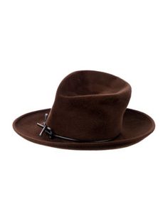 Brown Wool Felt Philip Treacy Fedora Hat w/ Bow Accent and Leather Trim Philip Treacy, Fedora Hat, Leather Trim, Wool Felt, Leather Trims, Fedora, Accessories Hats, Felt, Trim