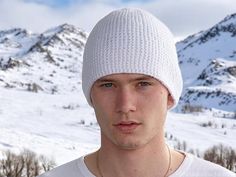 Stay warm and stylish this winter with our handcrafted mens winter hat, designed specifically for men who appreciate quality and comfort. Each knit hat is meticulously handknit using premium, soft wool and acrylic blend yarn, that provides excellent insulation while remaining breathable. Whether you're hitting the slopes, going for a winter walk, or simply enjoying a cozy evening by the fire, this crochet beanie is the perfect accessory. It also makes a thoughtful gift for the special men in your life. - Design: Classic and versatile style that complements any winter outfit. - Fit: Comfortable and snug fit, perfect for outdoor activities or casual wear - Care Instructions: to maintain the quality of your beanie, hand wash at 30C / 86F. Use a detergent for delicate. Do not twist. Roll it in White Outdoor Beanie Cap, White Brimmed Beanie For Winter, Outdoor White Knitted Hats, White Cap For Cold Weather, White Crochet Hat With Short Brim For Winter, Beanie Hat Aesthetic, Aesthetic Hat, Fisherman Beanie, Hat Aesthetic