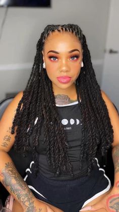 Dreadlock Styles For Long Locs, Braids That Look Like Locs, Two Strand Twist Dread Styles, Loc Extension Hairstyles For Women, Styling Long Dreads Black Women, Loc Styles For Women With Long Locs, Long Dread Styles Black Women, Long Lasting Loc Styles, How To Style Long Dreadlocks