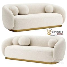 two white couches sitting next to each other