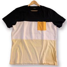 Item: Bershka Men's Pocket T-Shirt Size: Xl - Slightly Fitted Color: Navy Blue (Looks Almost Black In The Photo But Its A Dark Navy Blue), Shades Of Yellow, And White Condition: Nwot - Great Condition, No Flaws, Never Worn Other: Bought It In Europe. Has Some Texture On The Shirt Which Gives It Extra Character. Great To Wear Casually. The Middle Textured Part Of The Shirt Is 70% Cotton And 30% Polyester. The Rest Of The Shirt Is 100% Cotton. Bershka Is A Sister Brand Of Zara. The Brand Made Its Navy Blue Shades, Bershka Men, Black And White Marble, Polo Shirt White, Polo T Shirts, Yellow Fashion, Dark Navy Blue, Pocket Tshirt, Shades Of Yellow