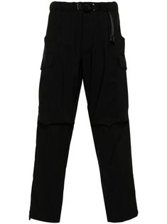 black cotton blend stretch-design tapered leg slide-buckle fastening front zip fastening elasticated waistband two diagonal pockets to the sides two side cargo pockets rear flap pocket rear welt pocket Tapered Cargo Pants, Cargo Pants Black, City Shorts, Balenciaga Triple S, Tapered Pants, Summer Beach Wear, White Sand, Sweaters Knitwear, Light Jacket