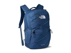 The North Face Jester Backpack - Bags : Shady Blue/TNF White/NPF : The primary materials that compose this product contain a minimum of 20 percent recycled content. Pack for your hiking journeys and outdoor adventures in The North Face Jester Backpack. Accredited by the American Chiropractic Association, this large backpack comes with two zippered main compartments that offer easy organization. The main compartment of the backpack can fit a 16 laptop, books, and binders. Made from 75%-100% recycled polyester with a Non-PFC DWR finish, this travel backpack keeps your stuff secure and dry. One of the highlights of the backpack is the FlexVent Suspension System which comprises a flexible yoke, padded back panel, and a highly breathable lumbar panel. The adjustable shoulder straps, front bunge Navy Blue North Face Backpack, North Face Backpack School, North Face Jester Backpack, The North Face Jester, Cute Backpacks For School, Jester Backpack, School Wishlist, Navy Backpack, North Face Jester