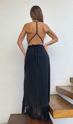 ALLE BOHO "NAOMI" Beach Maxi Dress, features a backless and twisted cotton braid as a detail on the back, Wear it as a bikini cover-up, or for an evening event, the fabric is very light and comfortable. This maxi dress is everything that you want for your next vacation. We are so proud to make Artisanal Clothing using only RAW Cotton that feels and looks very basic and natural. Our clothes do not only look natural and beautiful but they are also made in the most natural and beautiful way. Detail Summer Beach Backless Dress With Lace-up Back, Summer Maxi Dress With Cutout Low Back, Vacation Backless Maxi Dress With Cutout Back, Backless Beach Dress With Tie Back For Day Out, Backless Tie Back Beach Dress For Day Out, Backless Cutout Back Maxi Dress For Vacation, Summer Beach Maxi Dress With Cutout Back, Summer Vacation Maxi Dress With Cutout Back, Spring Beach Backless Dress With Cutout Back