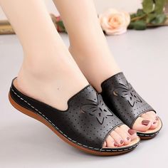 New Shoes Sandals Women Outdoor Walking Shoes Retro Ladies Shoes Slip On Women Shoe Slipper Female Zapatillas Muje Footwear Comfortable Slip-on Closed Toe Wedge Sandals, Comfortable Slip-on Wedge Sandals For Outings, Black Slip-on Wedge Sandals, Black Flat Heel Slippers For Spring, Non-slip Slip-on Flats, Spring Non-slip Round Toe Mules, Casual Closed Toe Comfortable Heels, Comfortable Round Toe Wedge Sandals For Outings, Black Closed Toe Sandals For Outings