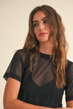 FINAL SALE - NO RETURNS. Feel free to email us at hello@shopmaude.com regarding sizing, fit, or our return policy. Dare to mesh up your outfit with our Short Sleeve Mesh Top. The mesh overlay adds a touch of edge, while the tank top underneath keeps you comfortable. Made with high-quality materials, this top is both stylish and practical. Don't mesh out on this must-have item! Short Sleeve Mesh Top, Mesh Short, Short Loungewear, Mesh Shorts, Black Bralette, Mesh Overlay, Jumpsuit Shorts Rompers, Swimwear Sale, Short Jumpsuit