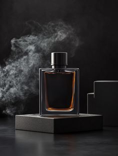 A striking perfume bottle set against a rugged, dark background with natural rock elements, evoking strength and masculinity. Perfect for men's fragrance branding and product photography inspiration. #MensFragrance #PerfumePhotography #MasculineElegance #ProductDisplayIdeas Mens Perfume Product Photography, Perfume Packaging Photography, Men Cologne Aesthetic, Perfumes Photography Ideas, Product Photography Luxury, Man Product Photography, Product Photography Black Background, Aftershave Aesthetic