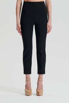 ITALIAN HIGHWAIST SLIM TROUSER - BLACK - Scanlan Theodore US Black Bottoms With Welt Pockets Straight Silhouette, Black Bottoms With Welt Pockets And Straight Silhouette, Tailored Black Pants With Straight Silhouette, Black Tailored Straight Silhouette Pants, Tailored Black Straight Pants, Chic Black Pants With Straight Silhouette, Black Bottoms With Straight Silhouette For Business, Black Straight Silhouette Bottoms For Business, Black Business Pants With Straight Silhouette