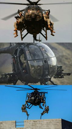 MH-6M (top pic) with benches insert Rangers for their mission. AH-6M (middle pic) armed with a M260 FFAR rocket pod, 1 M134 7.62 minigun and 1 GAU-19 .50 cal gatling gun. MH-6M (bottom pic) insert Rangers using a fast rope setup. One thing to remember operational control of Rangers belongs to USASOC not JSOC. Now if there is a mission that requires support from the Rangers JSOC will coordinate with USASOC to make that happen. 50 Cal, Special Operations Forces, Top Pic, Aircraft Pictures, Aviation Art