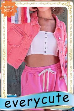 Crochet Sleeve Denim Crop Jacket Pink Denim Summer Outerwear, Summer Pink Long Sleeve Denim Jacket, Summer Pink Denim Outerwear, Pink Denim Outerwear For Summer, Pink Summer Denim Jacket With Pockets, Summer Pink Denim Jacket With Pockets, Casual Pink Summer Outerwear, Denim Crop Jacket, Crochet Sleeves