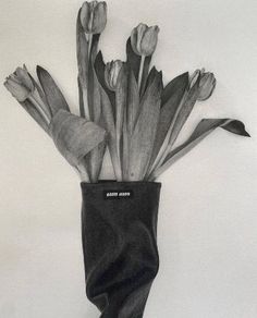 a pencil drawing of flowers in a black vase