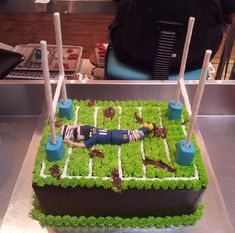 a cake made to look like a soccer field