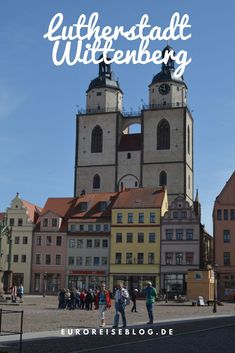 people are walking around in front of some buildings with the words, luthersbade ulttenberg