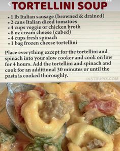 the recipe for this easy slow cooker tortellini soup is shown on an iphone