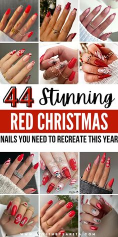 red christmas nails Red Biab Nails Design, Christmas Nails With Accent Nail, Red And White Christmas Nails Almond, Red And White Glitter Christmas Nails, Red Matte Nails Design Christmas, Red Nails With White Snowflakes, Christmas Nail Designs Red And Gold, Red Nail Designs Winter, Red Nails Acrylic Christmas