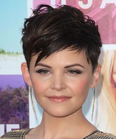 Ginnifer Goodwin Short Straight Casual Pixie Hairstyle - Dark Brunette | TheHairStyler.com Brunette Pixie Cut, Textured Pixie, Brunette Pixie, Dark Brunette Hair, Hair Creations, Popular Hairstyles