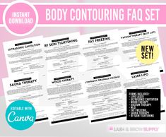 Body Contouring FAQ, Body Contouring Flyer, Faq, Body Contouring, Body sculpting flyers, Ultrasound Cavitation, Laser Lipo, Vacuum Therapy, RF skin tightening ❗️❗️❗️❗️❗️❗️❗️❗️ONLY A DIGITAL FILE NO 🚫 PHYSICAL PRODUCT❗️❗️❗️❗️❗️❗️❗️❗️ ❗️❗️❗️❗️❗️❗️❗️❗️ONLY EDITABLE ON THE COMPUTER❗️❗️❗️❗️❗️❗️❗️ ➡️ What's included: EDITABLE - (8) Lipo Laser Ultrasonic Cavitation Wood Therapy Vacuum Therapy MLD Fat Freezing, Sauna therapy RF skin tightening If you require additional assistance, please reach out. If Sauna Therapy, Rf Skin Tightening, Ultrasound Cavitation, Vacuum Therapy, Wood Therapy, Laser Lipo, Ultrasonic Cavitation, Fat Freezing, Body Sculpting