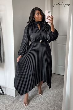 Turn heads at your next event in our black wedding guest dress, the Eloise Dress ✨This long sleeve wedding guest dress is stunning for a sleek, contemporary look! Tap to shop this formal black maxi dress now! ❤️ High Neck Ruched Midi Dress For Date Night, Pleated Maxi Dress For Night Out, Spring High Neck Maxi Dress For Night Out, Chic Spring High-neck Maxi Dress, High Neck Maxi Dress For Spring Date Night, Spring High Neck Maxi Dress For Date Night, Pleated Floor-length Maxi Dress For Date Night, Pleated Floor-length Maxi Dress For Night Out, Dressy Pleated Maxi Dress For Night Out