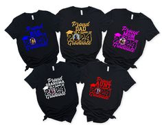 Custom Proud Family Shirt, Graduate Shirt, Class of 2024 Family Graduation Shirts, Photo Graduation Tshirt, Trend graduation, Graduation Tee, Proud High School Grad Crew Shirt Graduation 2024, Class of 2024 Family Graduation Shirts Family Matching, Senior 2024 Shirt * High quality and super soft, comfortable shirt. Made with top-of-the-line vinyl and pressed with a professional grade heat press. * Please check all color and size charts before place the order. Since all shirts are custom made bas School Spirit Crew Neck T-shirt For Graduation Party, Pre-shrunk Cotton T-shirt For Graduation Party, Custom Print Black T-shirt For Graduation, Black T-shirt With Custom Print For Graduation, Black Crew Neck Top For Graduation, Pre-shrunk Short Sleeve T-shirt For Graduation Party, Short Sleeve Shirt With Text Print For Graduation, Customizable Graduation T-shirt With Crew Neck, Customizable Short Sleeve T-shirt For Graduation Gift