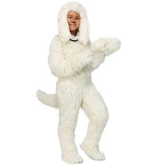 a man in a white furry animal costume