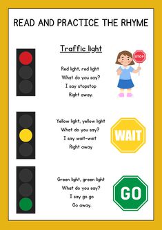 a traffic light with instructions to read and practice the rhyme