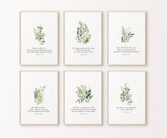 four framed art prints with green leaves on them