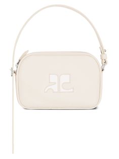 light beige calfskin embroidered logo to the front front zip-fastening pocket top zip fastening adjustable shoulder strap main compartment internal zip-fastening pocket Leather Shoulder Bag With Embroidered Logo For Everyday Use, Everyday Leather Shoulder Bag With Embroidered Logo, Beige Leather Shoulder Bag With Logo, Luxury Cream Shoulder Bag With Logo, Leather Shoulder Bag With Embroidered Logo For Travel, Cream Shoulder Bag With Logo, Chic Leather Bags With Embroidered Logo, Luxury Leather Shoulder Bag With Embroidered Logo, Cream Rectangular Shoulder Bag With Logo