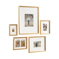 four gold framed photos hanging on the wall