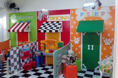 the children's playroom is decorated in bright colors