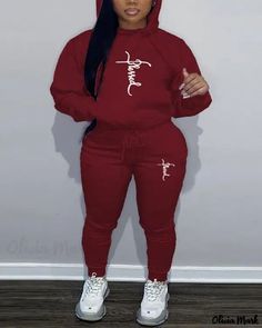 Color: red, Size: 0XL Hoodies Pattern, String Pocket, Pink Street, Red Street, Plus Size Two Piece, Two Piece Pants Set, Printed Drawstring, Casual Sets, Fashion Pattern