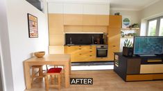 the kitchen is clean and ready to be used as a dining room or living room