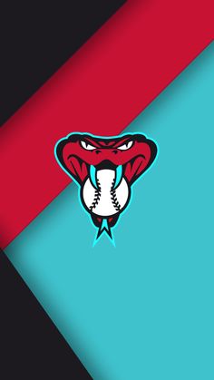 a baseball ball with a snake's head in the center on a red and blue background