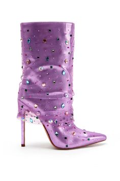 LIORA-PURPLE STILETTO BOOTIE | AZALEA WANG Fold Over Boots, Platform Combat Boots, Jeweled Shoes, Jeweled Sandals, Pink Friday, Sandal Platform, Statement Shoe, Stiletto Boots, How To Stretch Boots