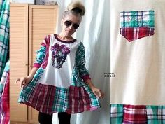 PLUS SIZE T-SHIRT DRESS,5X SKULL DRESS,MAXI SHIRT DRESS,BOHO DRESS,PLAID TUNIC | eBay Casual Oversized Patchwork Dresses, Casual Tunic Dress For Fall, Plaid Patchwork Short Sleeve Dress, Plaid Patchwork Dress For Fall, Summer Plaid Long Sleeve Dress For Daywear, Summer Long Sleeve Plaid Dress For Daywear, Fall Plaid Patchwork Dress, Casual Long Sleeve Maxi Dress For Festivals, Short Sleeve Lagenlook Dresses For Fall