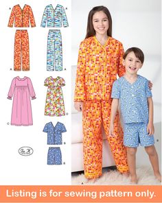 an adult and child's pajama set sewing pattern