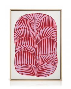 a red and white print with leaves on it