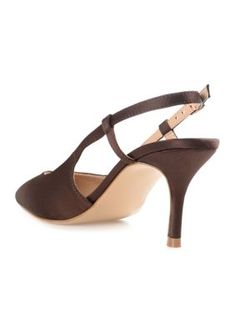 Meet our most striking stilettos yet, the Knightly by Journee Collection. With satin uppers and a slingback strap, this daring heel is perfect for your next big event. A pointed-toe and sweetheart topline finish this slip-on silhouette for a vintage touch. | Journee Collection Women's Knightly Pumps, Brown, 10 Chic Strappy Kitten Heels For Evening, Chic Strappy Evening Kitten Heels, Elegant Evening Slingback Pumps With Strap, Evening Strappy Slingback Pumps With Sculpted Heel, Formal Fitted Strappy Slingback Pumps, Chic Evening Slingback Pumps With Straps, Evening Heels With Straps And Open Heel, Strappy Slingback Pumps With Padded Heel For Evening, Evening Strappy Slingback Pumps With Padded Heel