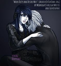 an animated image of a woman hugging another woman with her arms around her head and the caption's name on it