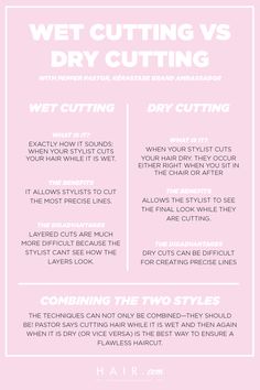 Wet cutting vs dry cutting—it's an age-old debate that always leaves us with more questions than answers. Luckily, we got in touch with a professional stylist to help us put it all to rest. If you need to know which technique works best for your hair, keep reading for the lowdown. How To Become A Hair Stylist, Cosmetology School Tips, Cosmetology School Notes, Cosmetology School Tips Student, Hairstylist Education