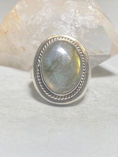 "Labradorite ring southwest sterling silver women men Size 8.75 Between a size 8.75 and a size 9 Weight 14.5g Length 15/16\" Width 1/2\" Thinnest part of band. 1/8\" Free Shipping & Free Postal Insurance Delivered in a Gift Box If you do not want the ring polished and want to leave the natural patina please let me know at the time of purchase as I do polish rings before I ship rings out. Thanks Free First Class shipping and postal insurance is included. If you want to upgrade to priority kin Spoon Rings, Purple Band, Labradorite Ring, Clover Leaf, Silver Band, True Love, Labradorite, Silver Fashion, Vintage Rings